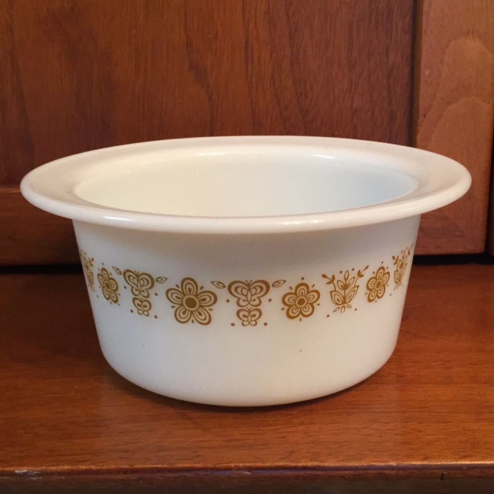 Vintage Pyrex Milk Glass Gold Butterfly Butter Tub